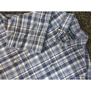 Ralph Lauren Shirt Mens XXL Blue Classic Fit Plaid Button Down Short Sleeve Pony